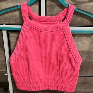 Aerie Superchill Seamless High Neck Bra Top, Pink Size L